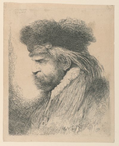 صورة لرجل بقبعة من الفرو بواسطة Giovanni Benedetto Castiglione