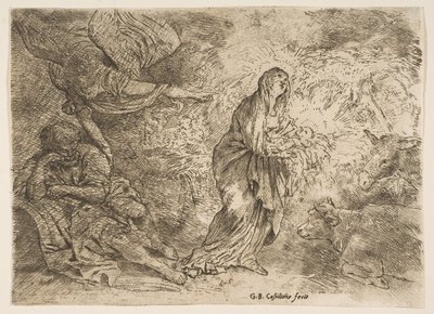 الملاك يوقظ يوسف على حضور العذراء والطفل ، كاليفورنيا. 1645-49. بواسطة جيوفاني بينيديتو كاستيجليون