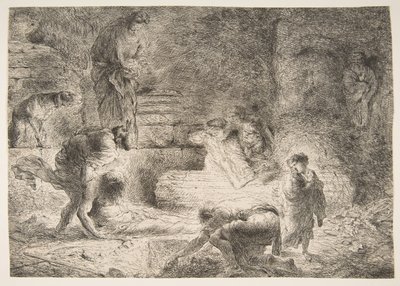 توبيت يدفن الموتى ، كاليفورنيا. 1647-51. بواسطة جيوفاني بينيديتو كاستيجليون