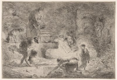 توبيت يدفن الموتى ، كاليفورنيا. 1647-51. بواسطة جيوفاني بينيديتو كاستيجليون