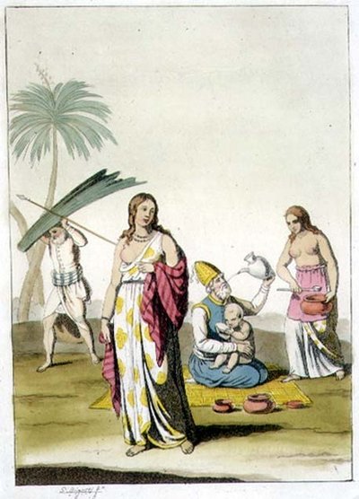عائلة هندية ، من Le Costume Ancien et Moderne بقلم Jules Ferrario ، نُشرت حوالي 1820s-30s (لون ليثو) بواسطة جيوفاني بيجاتي