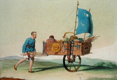 مزارع متجول مع عربته ، من "Le Costume Ancien et Moderne" بقلم Jules Ferrario ، نُشر حوالي 1820s-30s (لون ليثو) بواسطة جيوفاني بيجاتي