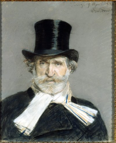 صورة جوزيبي فيردي في عام 1886. رسم جوزيبي بولديني (1842-1931). روما. معرض الفن الحديث بواسطة جيوفاني بولديني