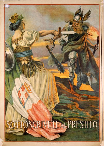First World War, Sottoscrivete al prestito (Subscribe to the Loan), illustration by Giovanni Capranesi بواسطة جيوفاني كابرانيزي