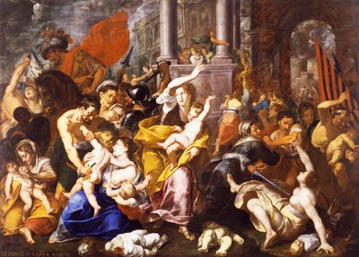 مذبحة الأبرياء ، بواسطة يوهان كريستوف ستورر (1611-1671) ، زيت على قماش ، 300 × 420 سم ، كنيسة القديس يوستورجيو ، ميلانو ، إيطاليا. بواسطة جيوفاني كريستوفورو ستورر