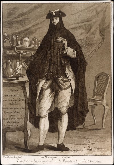 رجل يرتدي قناعا يشرب فنجان قهوة Le Masque au Caffé ، 1775. بواسطة جيوفاني ديفيد