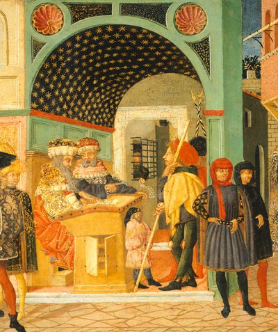 قصص سوزان ، حوالي 1450 ، الجانب الأيمن من صندوق مطلي بقلم جيوفاني دي سير جيوفاني ، المعروف باسم Lo Scheggia (1406-1486) ، تمبرا على اللوحة ، التفاصيل بواسطة جيوفاني دي سير جيوفاني لو شيغيا غيدي