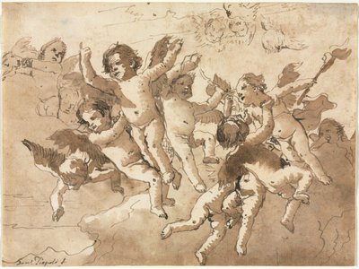 كيوبيد في الغيوم مع المصاحبة Cherubs ، 1757 أو بعد ذلك. بواسطة جيوفاني دومينيكو تيبولو