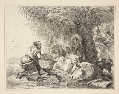 القديس يوسف يعشق الطفل يسوع ، من سلسلة Idee pittoresche sopra la fuga في Egitto (رحلة إلى مصر) بواسطة جيوفاني دومينيكو تيبولو