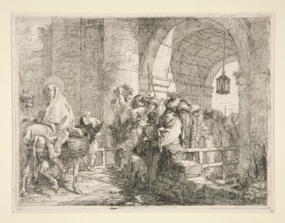 وصول العائلة المقدسة إلى بوابة مدينة ، من سلسلة Idee pittoresche sopra la fuga في Egitto (رحلة إلى مصر) بواسطة جيوفاني دومينيكو تيبولو