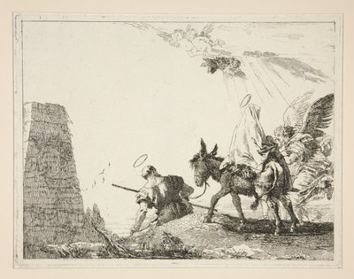 العائلة المقدسة تعبر الهرم ، من سلسلة Idee pittoresche sopra la fuga في Egitto (رحلة إلى مصر) بواسطة جيوفاني دومينيكو تيبولو
