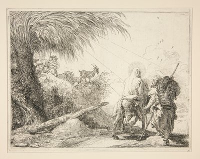 العذراء ، محمولة على الحمار وتُرى من الخلف ، من سلسلة Idee pittoresche sopra la fuga في Egitto (رحلة إلى مصر) بواسطة جيوفاني دومينيكو تيبولو