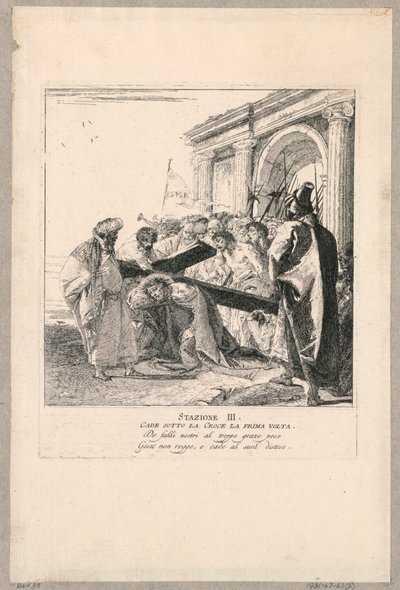 عبر الصليب - المحطة الثالثة ، يسقط تحت الصليب في المرة الأولى بواسطة جيوفاني دومينيكو تيبولو