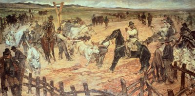 تعليم الثيران الصغيرة في ماريما بواسطة جيوفاني فاتوري (1825-1908) ، زيت على قماش ، 885 سم × 175 بواسطة جيوفاني فاتوري