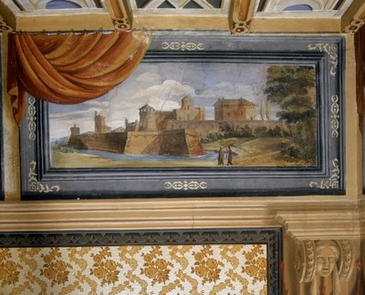 المناظر الطبيعية الريفية مع المباني بواسطة جيوفاني فرانشيسكو باربيري (Il Guercino)