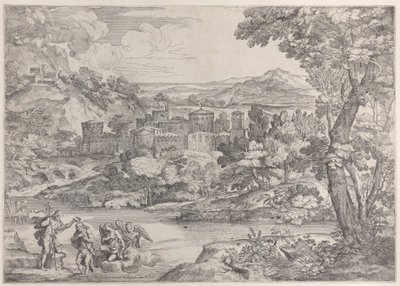 معمودية المسيح في أسفل اليسار ، داخل منظر طبيعي ، 1626-1680. ، 1626-1680. بواسطة جيوفاني فرانشيسكو جريمالدي