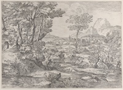 ثلاثة أولاد في منظر طبيعي مع بلدة في الخلفية ، 1626-1680. بواسطة جيوفاني فرانشيسكو جريمالدي