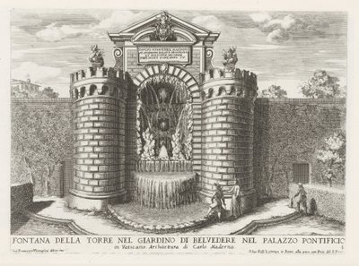 Fontein in de Vaticaanse tuinen نافورة برج في حديقة بلفيدير في القصر البابوي (...) (العنوان على الكائن) النوافير في قصور وحدائق روما (عنوان السلسلة) Fonteinen in de paleizen en tuinen van Rome (عنوان السلسلة) بواسطة جيوفاني جياكومو دي روسي