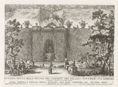 Fontein في de tuinen van het Palazzo del Quirinale te Rome نافورة تُعرف باسم نافورة المطر في حديقة القصر البابوي في Quirinale (...) (العنوان على الكائن) النوافير في قصور وحدائق روما (عنوان السلسلة) Fonteinen in de paleizen en tuine بواسطة جيوفاني جياكومو دي روسي