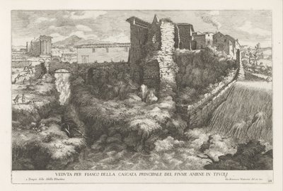 التقى Landschap مع waterval en tempel van de Tiburtijnse Sibille te Tivoli منظر جانبي للشلال الرئيسي لنهر Aniene في تيفولي (العنوان على الجسم) ينابيع حديقة إستي في تيفولي (عنوان السلسلة) Fonteinen في de tuinen van Villa d