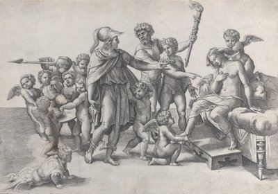 زواج ألكساندر وروكسانا ، ألكساندر محاط ببوتي ، يقدم تاجًا ل ... ، 1520-1539. بواسطة جيوفاني جاكوبو كاراجليو