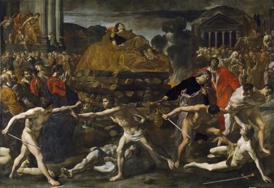 "" مراسم جنازة إمبراطور روماني "" لوحة حرق جثث الموتى بقلم جيوفاني لانفرانكو (1582-1647) متحف برادو حوالي 1636 بمدريد بواسطة جيوفاني لانفرانكو