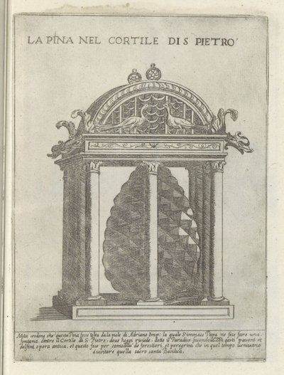 De Pigna te Vaticanststand لا بينا في فناء القديس بطرس (العنوان على الجسم) Moderne en Antieke monuments en bouwwerken in Rome (عنوان السلسلة) زخارف المباني القديمة والحديثة في مدينة ألما في روما (عنوان السلسلة) بواسطة جيوفاني ماجي