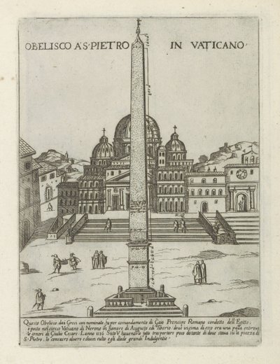 مسلة الفاتيكان Obelisco a S. Pietro in Vaticano (العنوان على الكائن) الآثار والمنشآت الحديثة والقديمة في روما (عنوان السلسلة) Ornamenti di fabriche antichi et moderni dell