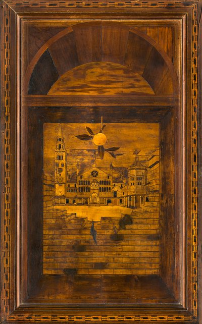 كورال Lignaean الكنسي ، مرصع بواسطة Giovanni Maria Platina 1484 ، Upper Stall ، Piazza del Duomo في كريمونا بواسطة جيوفاني ماريا بلاتينا