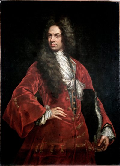 Portrait of a gentleman in red costume Painting by Giovanni Maria Delle Piane dit il Mulinaretto (1660-1745) Dim 132x97 cm Genes Musei di Strada Nuova (ex Palazzo Bianco) بواسطة دعا جيوفاني ماريا ديلي موليناريتو بيان