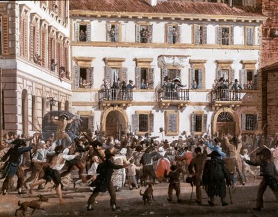 تمرد الجنرال دومينيكو بينو (1760-1826) في ساحة Teatro dei Filodrammatici في ميلانو في 20/04/1811 لوحة لجيوفاني ميليارا (1785-1837) ميلانو ، متحف ميلانو بواسطة جيوفاني ميجليارا