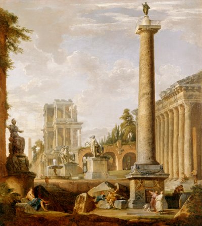 Capriccio من الآثار الرومانية مع عمود تراجان (زيت على قماش) بواسطة جيوفاني باولو بانيني