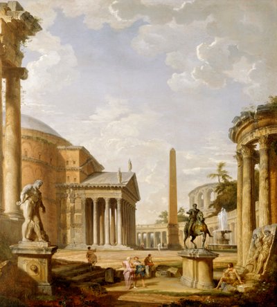 Capriccio من الآثار الرومانية مع البانثيون (زيت على قماش) بواسطة جيوفاني باولو بانيني