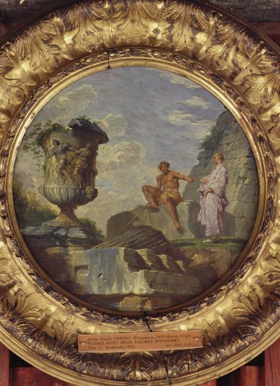 أنقاض مع رجلين ، c.1750-60 (زيت على النحاس) بواسطة جيوفاني باولو بانيني