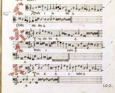 مخطوطة كيري لـ "Messes of Mantua" بقلم جيوفاني بييرلويجي دا باليسترينا (1525 - 1594) ، ملحن إيطالي. بواسطة جيوفاني بييرلويجي دا (بعد) باليسترينا
