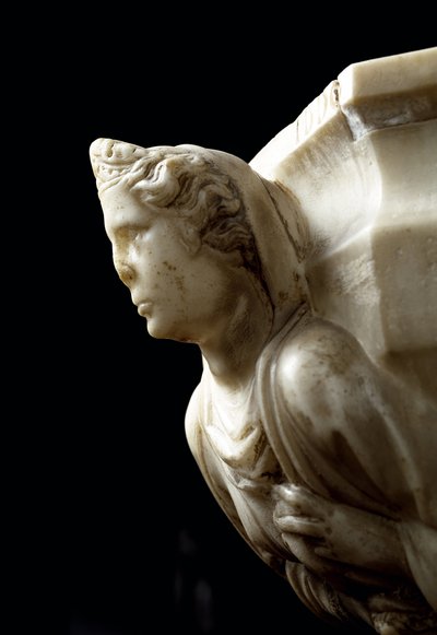 Benitier at the pillar decorates the three theological virtues and a la vat decoree of the busts of the four cardinal virtues - detail (Marble stoup with column with the three theological virtues and water font with the four cardinal virtues) Sculpture by  بواسطة جيوفاني بيسانو