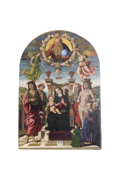 السيدة العذراء والطفل متوجان مع القديسين بواسطة جيوفاني سانتي