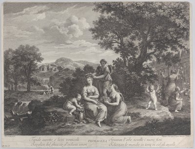 Primavera ، مجموعة من النساء يجمعن الزهور ويصنعن التيجان منها ، كاليفورنيا. 1764. بواسطة جيوفاني فولباتو