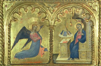 البشارة ، التفاصيل من لوحة متعددة تصور حياة القديسين ، من Salone del II Piano ، 1353-63 بواسطة جيوفاني دا ميلانو