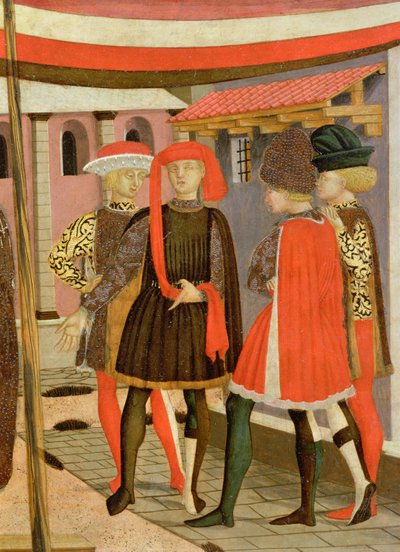 أمامي من Adimari Cassone ، تفاصيل لأربعة رجال ، ج 1450 درجة حرارة على التفاصيل التفصيلية 80304 بواسطة جيوفاني دي سير جيوفاني