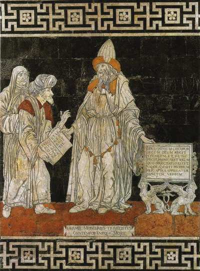 هيرميس Trismegistus. فسيفساء أرضية في كاتدرائية سيينا 1488. بواسطة جيوفاني دي ستيفانو