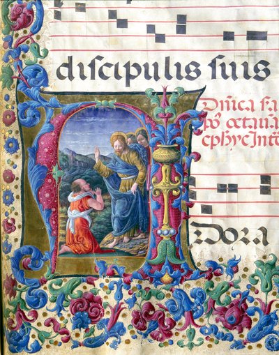 Decoree lettrine يمثل رؤية Isaiah Miniature بواسطة Girolamo da Cremona (نشط حوالي 1451-1483) و Liberale da Verona (1445-1529) من جوقة (Cod. 19/4. c.9v.) من كاتدرائية سيينا. القرن الخامس عشر كاتدرائية (دومو) في سيينا ، إيطاليا بواسطة جيرولامو دا كريمونا