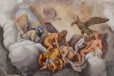 آلهة الأوليمبوس، حصان طروادة، غرفة طروادة (Sala di Troia) بواسطة جوليو (وورشة عمل) رومانو