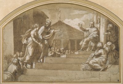 Martha Bringing Mary Magdalene to Christ (pen & ink on paper) بواسطة جوليو (أتر. إلى) رومانو
