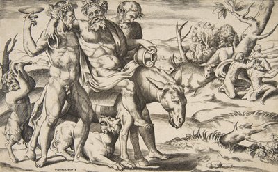 سيلينوس مخمور يركب حمارًا يدعمه الساتير ، 1531-157 بواسطة جوليو بوناسون
