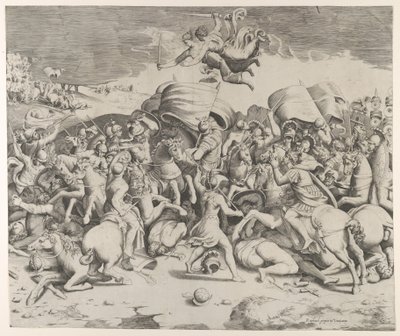 قسطنطين يهزم الطاغية ماكسينتيوس ، الملائكة التي تحمل السيوف تطير فوقها ، 1544. ، 1544. بواسطة جوليو بوناسون