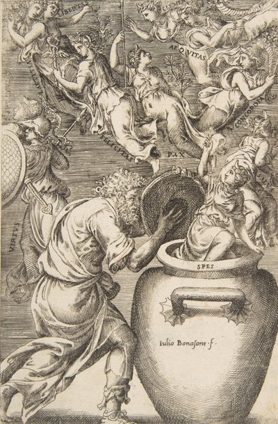 Epimetheus يفتح صندوق Pandora ، 1531-1576. بواسطة جوليو بوناسون