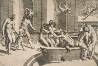 الاستحمام للرجال والنساء ، بعض العناق ، 1531-1576. بواسطة جوليو بوناسون