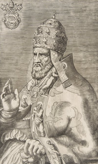 صورة البابا مارسيلوس الثاني ، مرفوعة اليد اليمنى متجهة إلى اليسار ، كاليفورنيا. 1555. بواسطة جوليو بوناسون