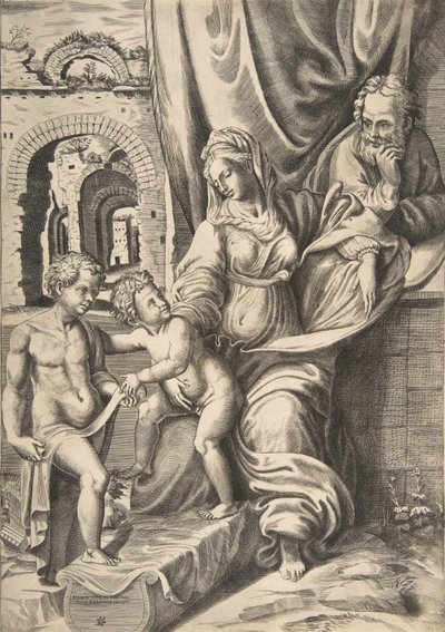العائلة المقدسة والطفل الرضيع يوحنا المعمدان ، 1531-1576. ، 1531-1576. بواسطة جوليو بوناسون